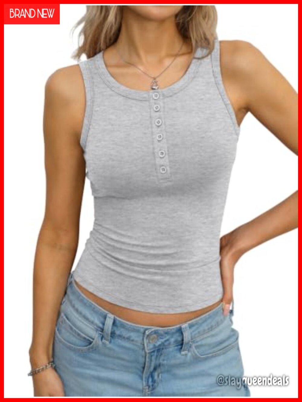 EasyGala Womens Cotton Henley High Neck Tank Top Fitted Sleeveless Casual